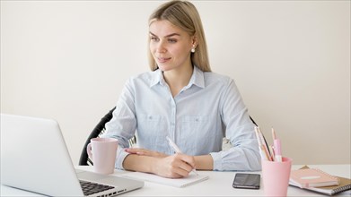 Female student learning online