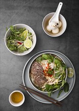 Top view variety vietnamese food