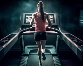 Young woman running on a treadmill in the gym