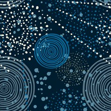 Circles and dots hand drawn vector seamless pattern in blues tones