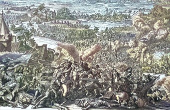 Battle of Seneffe 1674 between French troops on one side and imperial units and imperial troops on the other during the Dutch War