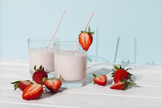 Glasses strawberry yogurt with berries