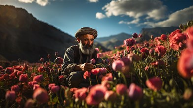 A farmer inspects his opium poppy