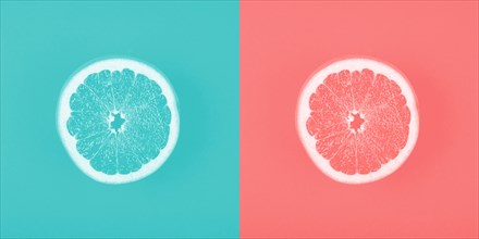 Contrast blue coral backdrop with grapefruit slice