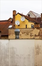 Backyard facade in the historic old town of Ceske Budejovice