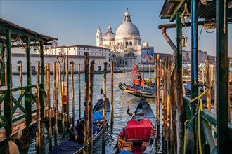 Gondola station on the Grand Canal with the church of Santa Maria della Salute