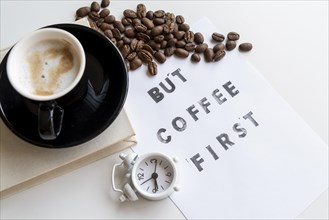 Coffee first quote with clock