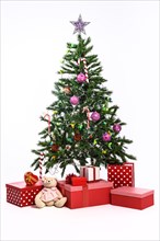 Christmas tree with gifts on white background