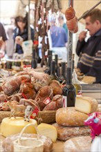 Sausage and cheese stall at the market of Sineu