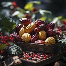 Fresh chocolate fruit in a plantation