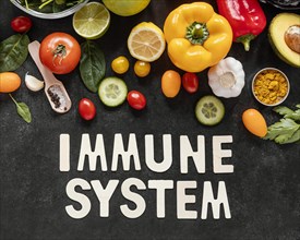 Flat lay assortment healthy food immunity boosting