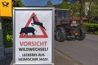 Poster Caution deer crossing on Dorfstr. in front of a restaurant