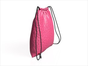 3D red drawstring leather bag isolated on white