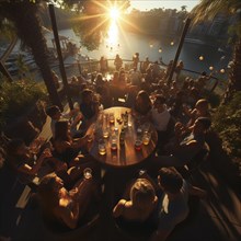 Young cheerful people toast each other with glasses raised