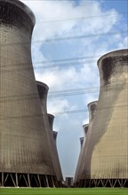 Rows of cooling towers of power station in England