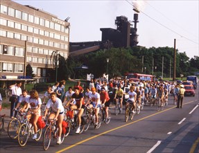 Thyssen. Trade union proteSt Bicycle parade 80s