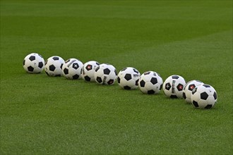 10 Adidas Derbystar footballs lie on grass