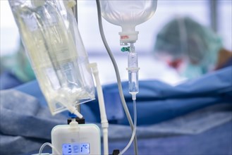 A drip with an infusion solution during an operation in a hospital