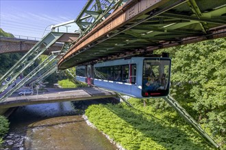 Moving suspension railway over the river Wupper in Elberfeld