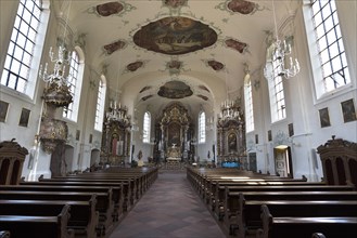 Interior of the Baroque pilgrimage church of St Landelin