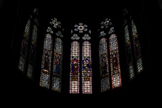 Interior view of stained glass windows in the choir room