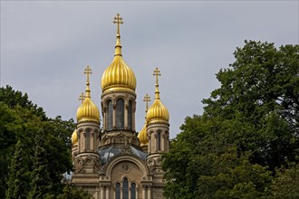 Russian Orthodox Church of St Elisabeth in Wiesbaden on the Neroberg with golden domes