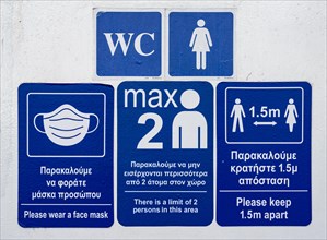Blue signs for toilets