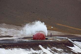 Krafla geothermal power plant near the Krafla Volcano and lake Myvatn in winter
