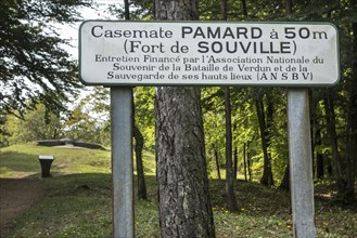 Sign for First World War One machine gun bunker type Casemate Pamard of Fort de Souville