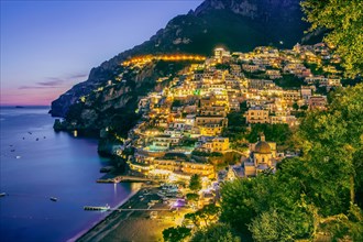 Panorama of the village on the cliff at dusk