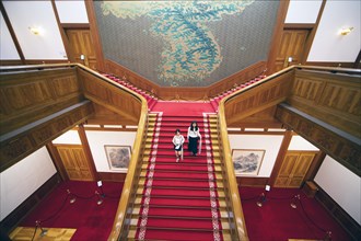 Red Staircase and South Korean Map in the Blue House or Cheongwadae