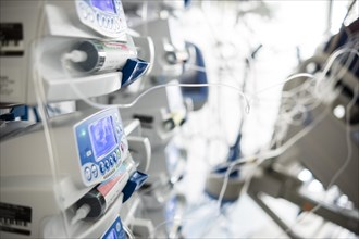 Infusions with tubes in a hospital intensive care unit