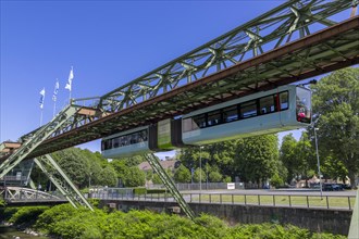 Moving suspension railway over the river Wupper in Elberfeld