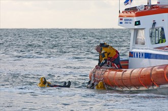 Rescue exercise at sea by the Dutch coast guard at Texel
