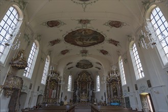Interior of the Baroque pilgrimage church of St Landelin
