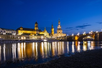 Silhouette of Dresden's Old Town in the evening on the Elbe River