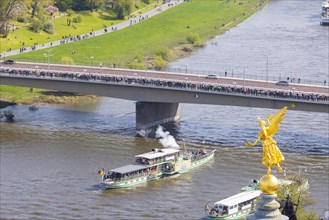 Fleet parade in Dresden Nine historic passenger steamers