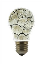 Cracked earth by drought inside incandescent lamp