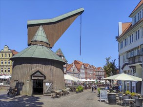 Wooden pedestrian crane at the Hanseatic harbour