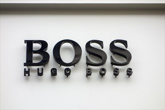 Sign showing brand logo of the fashion clothing retail store Hugo Boss