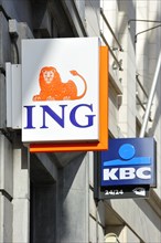 Signboards with logos of ING and KBC banks