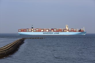 Container ship in the Weser fairway off Minsener Oog