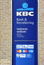 Signboard with logo of KBC bank