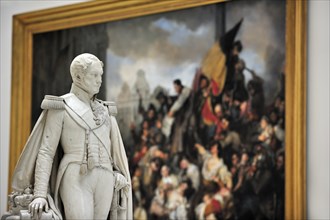 Statue of King Leopold I and painting The Episode of the Belgian Revolution of 1830 by Gustave Wappers in the Museum of Ancient Art