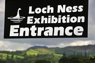 Signboard outside the Loch Ness Exhibition Centre at Drumnadrochit