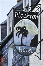 Hotel signboard showing palm tree at Plockton