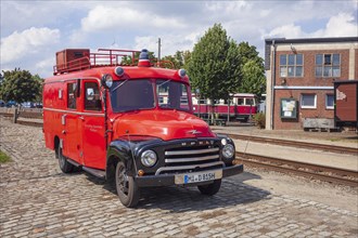 Historic fire engine Opel Blitz at the railway station