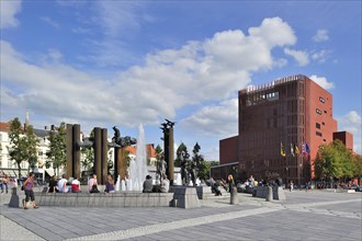 The concert hall and sculpture group with fountain