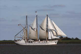 Three-masted gaff schooner on the Weser