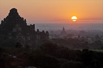 Stupas and pagodas at sunset